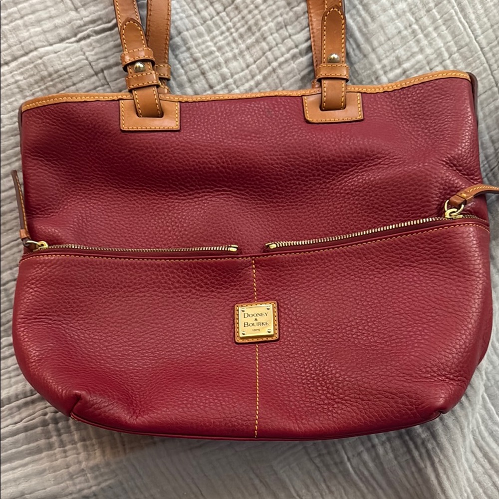 Dooney & Bourke Red and Tan Shoulder Bag Pebbled Leather